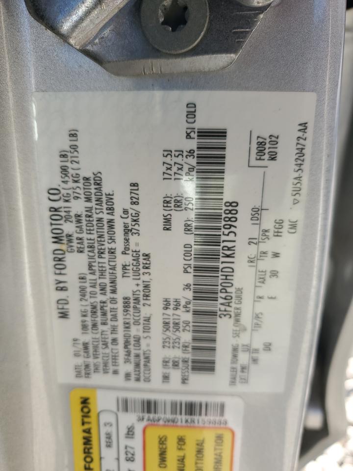 2019 Ford Fusion Se VIN: 3FA6P0HD1KR159888 Lot: 92617565