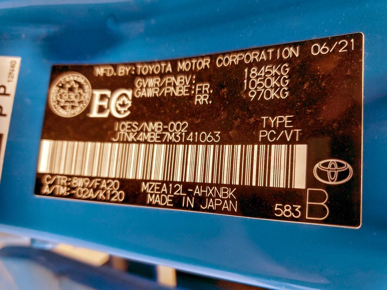 2021 Toyota Corolla Se VIN: JTNK4MBE7M3141063 Lot: 94951795