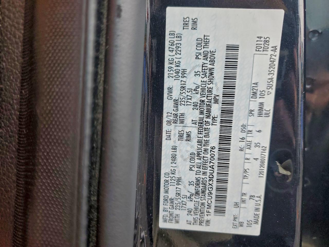 2013 Ford Escape Se VIN: 1FMCU9GX3DUA70076 Lot: 93128085