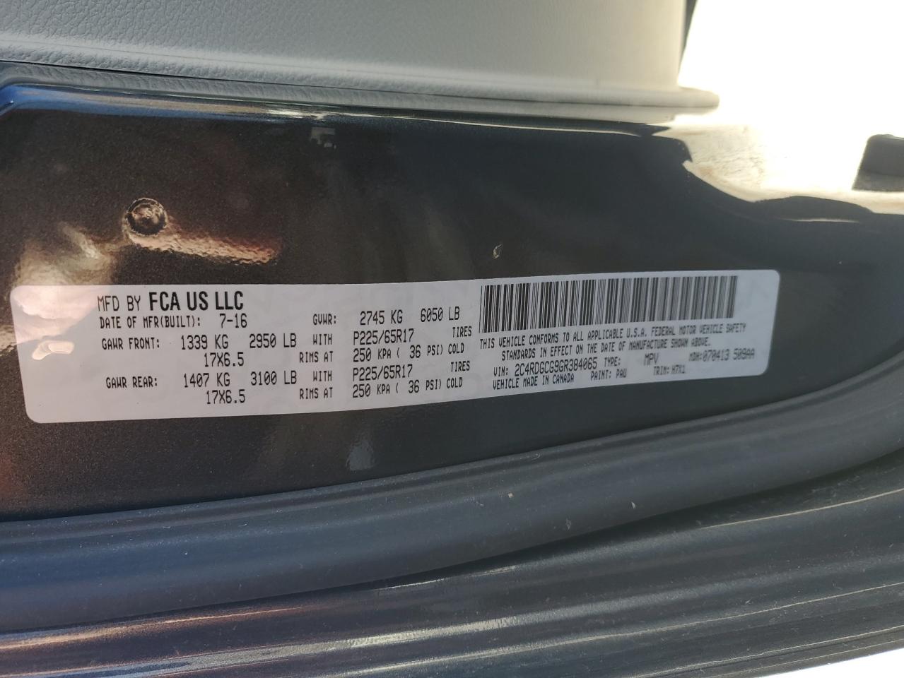 2016 Dodge Grand Caravan Sxt VIN: 2C4RDGCG9GR384065 Lot: 91052925