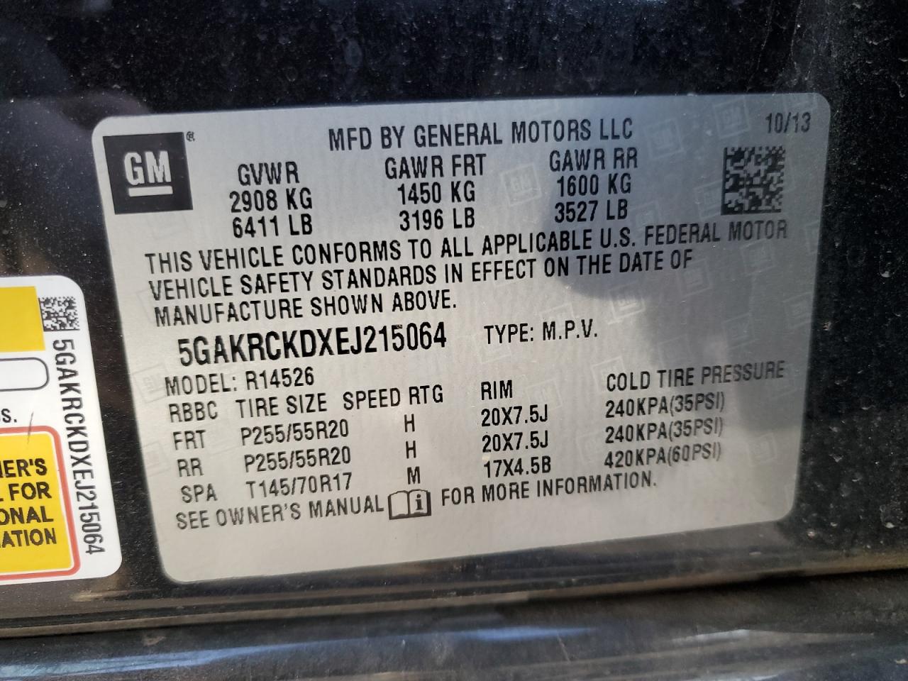 2014 Buick Enclave VIN: 5GAKRCKDXEJ215064 Lot: 91984685