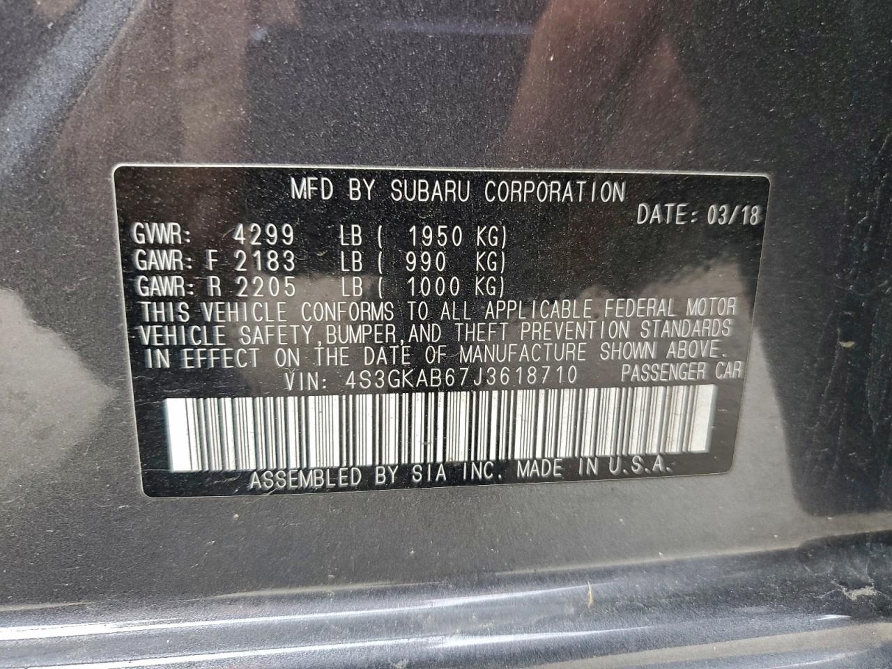 2018 Subaru Impreza Premium VIN: 4S3GKAB67J3618710 Lot: 94190855