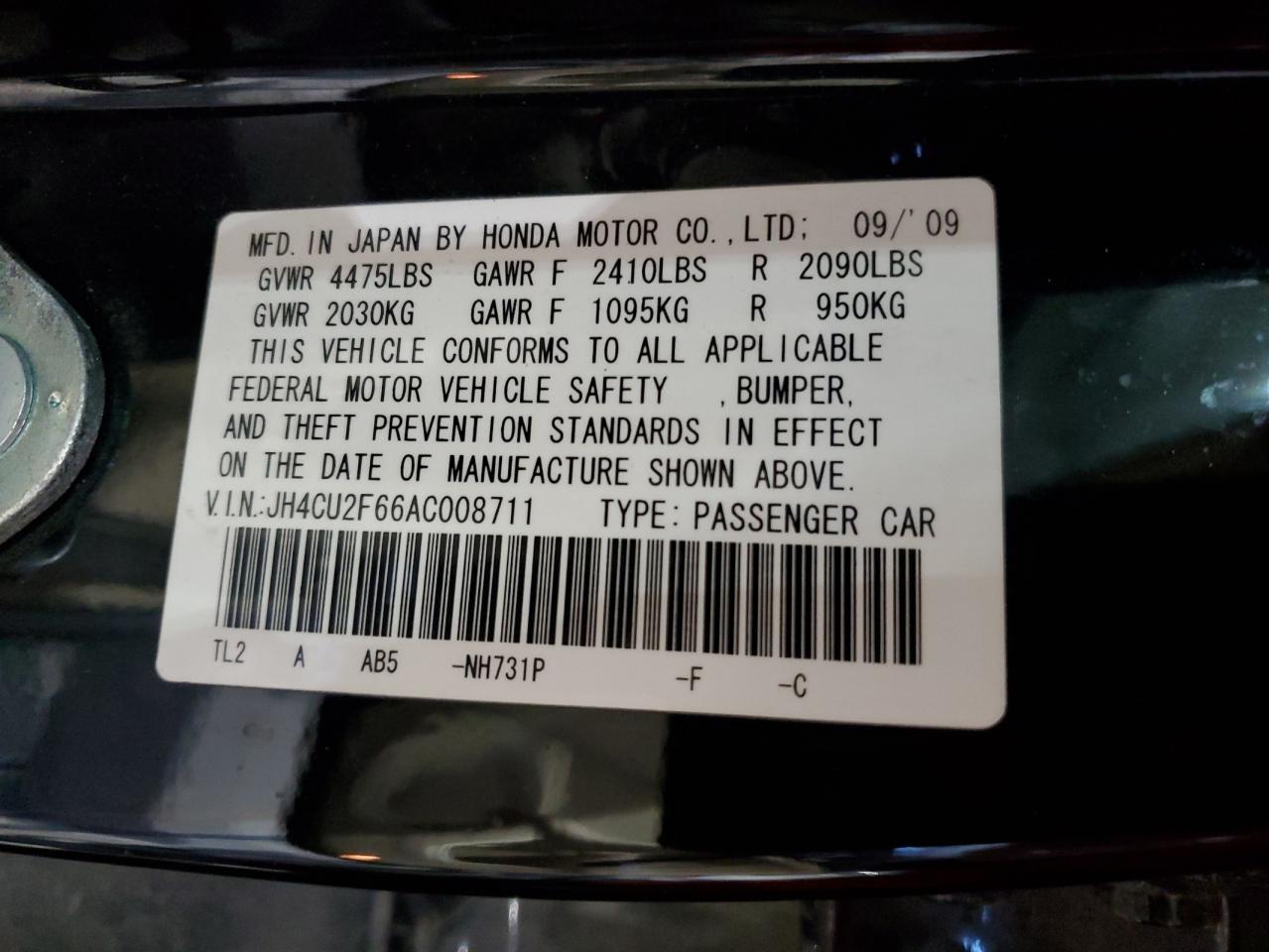 2010 Acura Tsx VIN: JH4CU2F66AC008711 Lot: 91662155