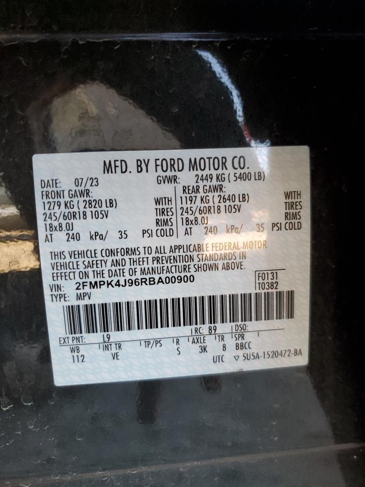 2024 Ford Edge Sel VIN: 2FMPK4J96RBA00900 Lot: 92062825