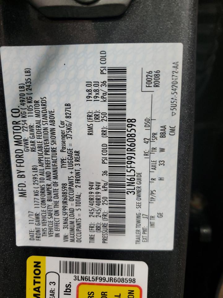 2018 Lincoln Mkz Reserve VIN: 3LN6L5F99JR608598 Lot: 93677605