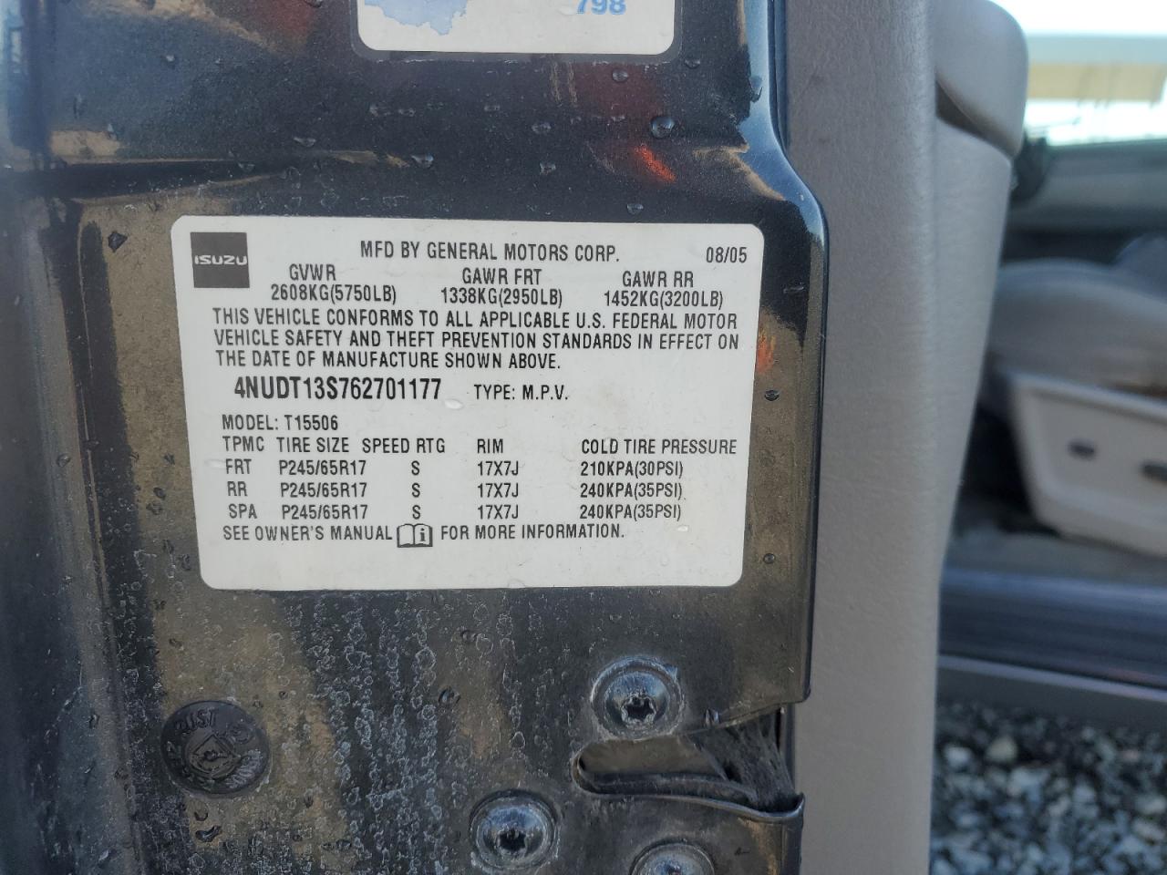 2006 Isuzu Ascender S VIN: 4NUDT13S762701177 Lot: 92162665