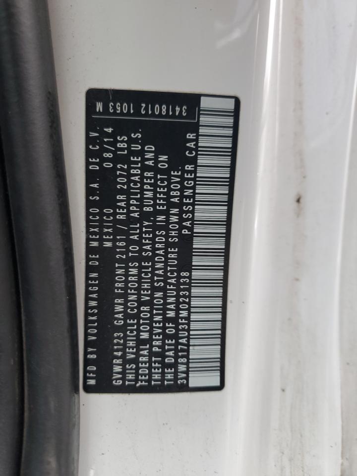 2015 Volkswagen Golf VIN: 3VW817AU3FM023138 Lot: 93811345