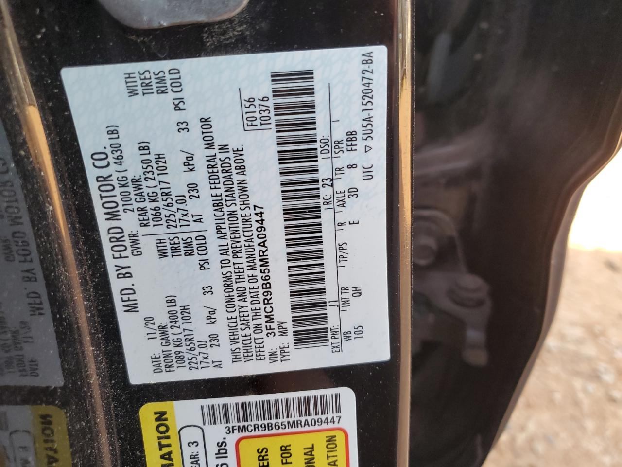 2021 Ford Bronco Sport Big Bend VIN: 3FMCR9B65MRA09447 Lot: 93225495