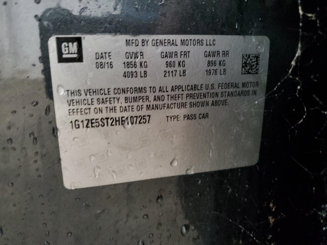 2017 Chevrolet Malibu Lt VIN: 1G1ZE5ST2HF107257 Lot: 90286415