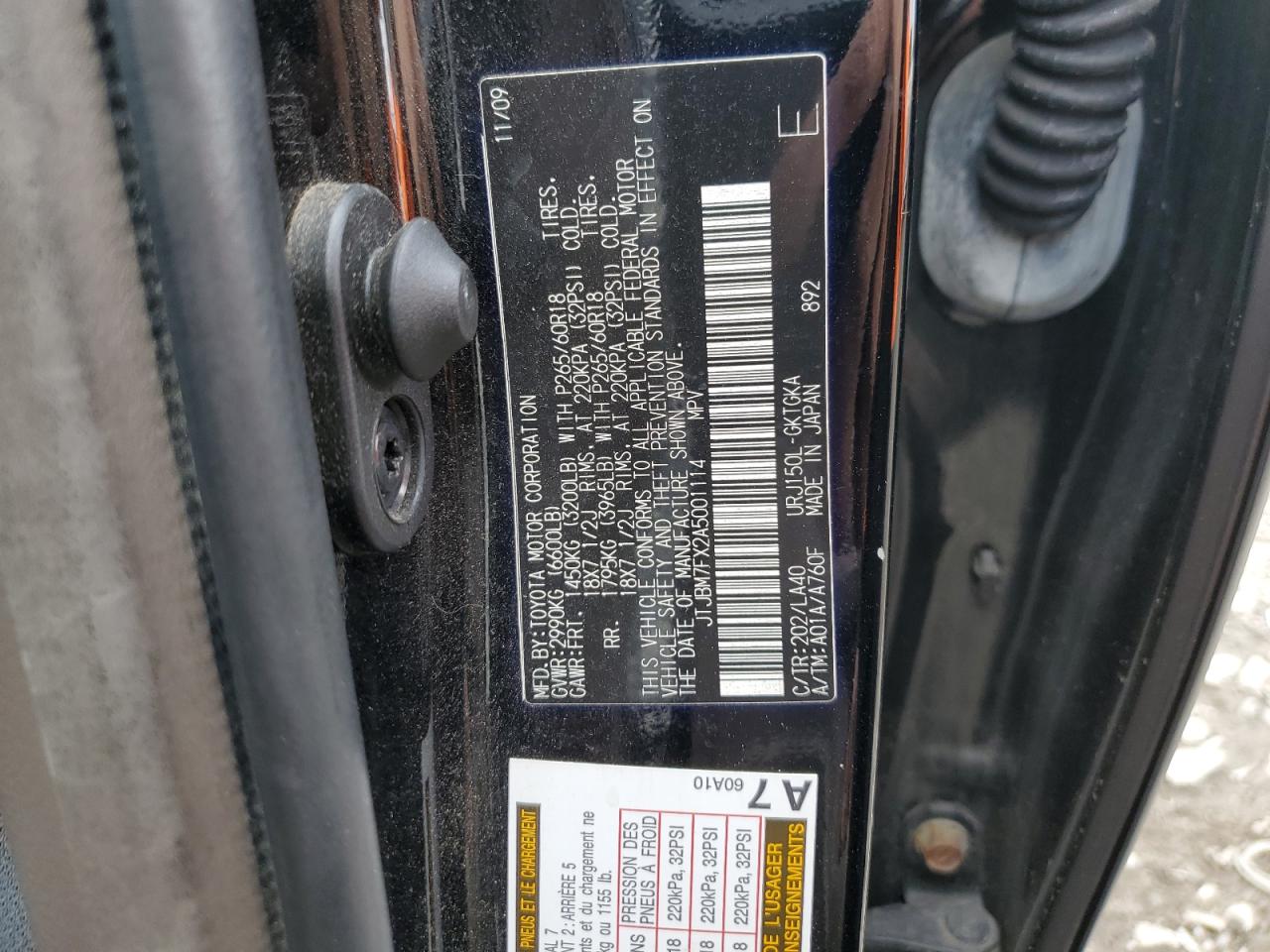 2010 Lexus Gx 460 VIN: JTJBM7FX2A5001114 Lot: 91290375