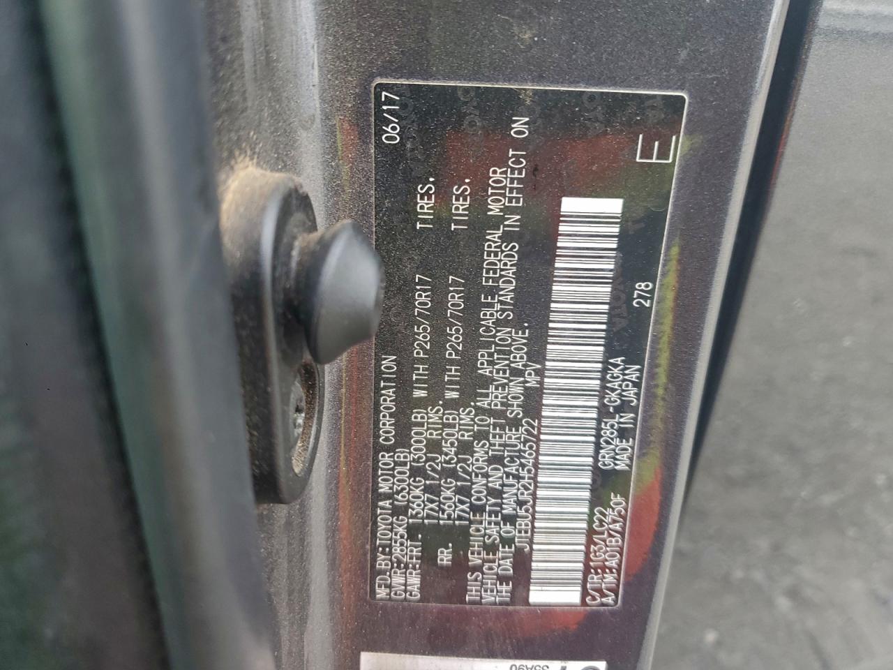 2017 Toyota 4Runner Sr5/Sr5 Premium VIN: JTEBU5JR2H5465722 Lot: 92081705