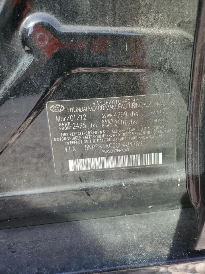 2012 Hyundai Sonata Gls VIN: 5NPEB4AC0CH484789 Lot: 92154615