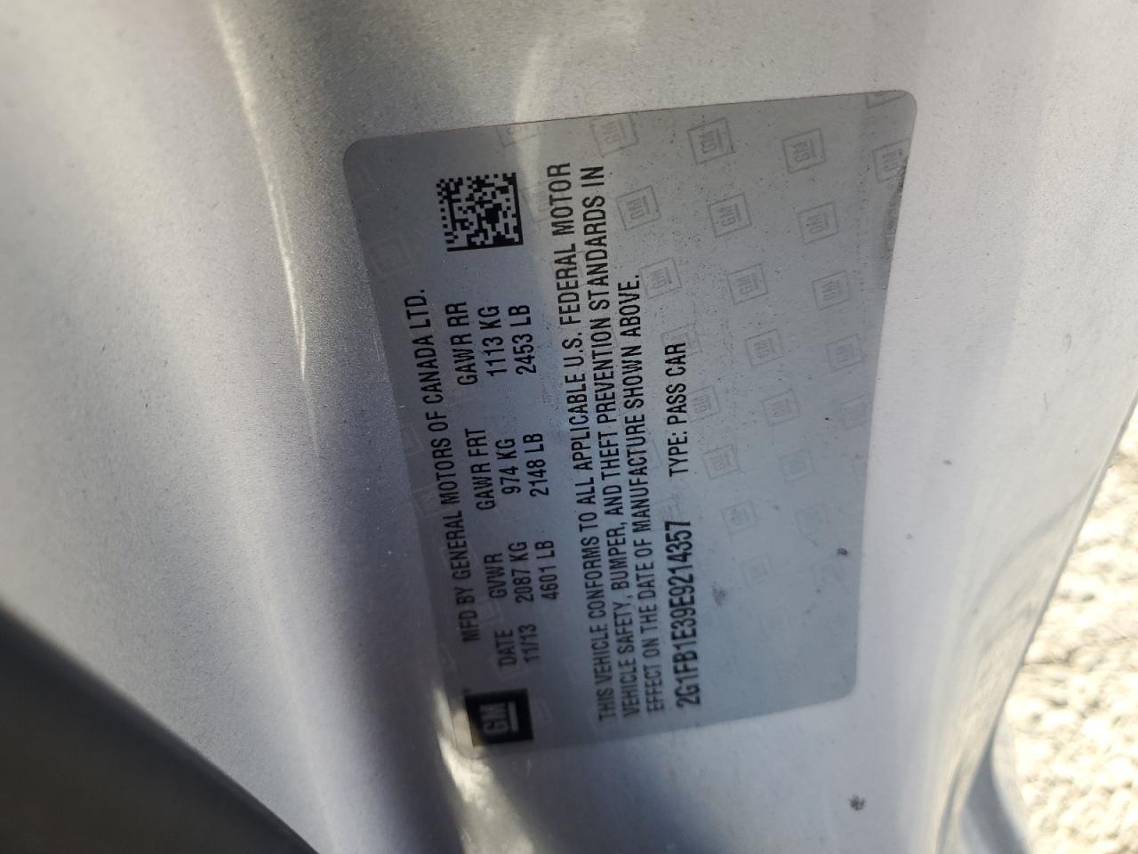 2014 Chevrolet Camaro Lt VIN: 2G1FB1E39E9214357 Lot: 91646085