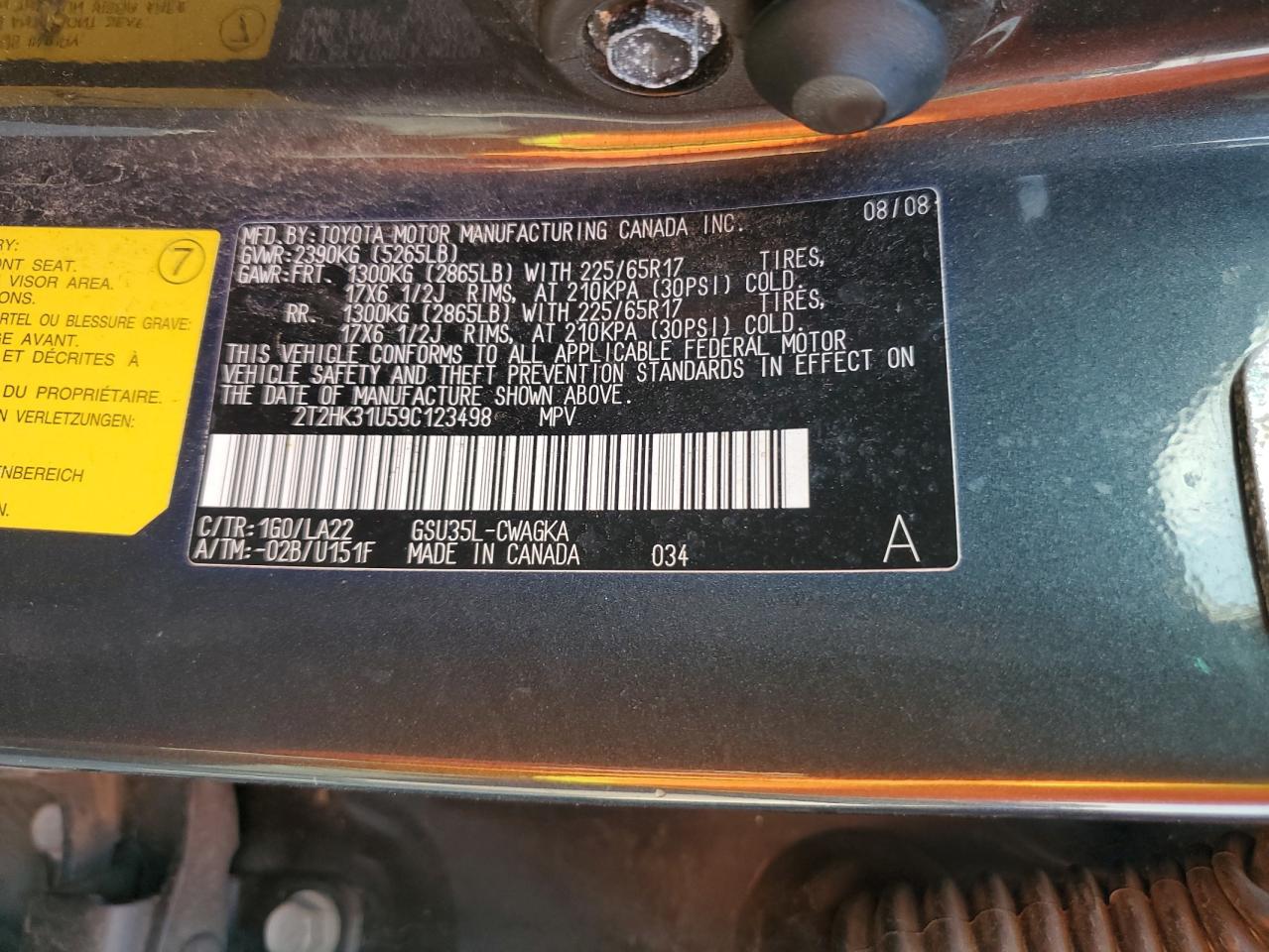 2009 Lexus Rx 350 VIN: 2T2HK31U59C123498 Lot: 91593775