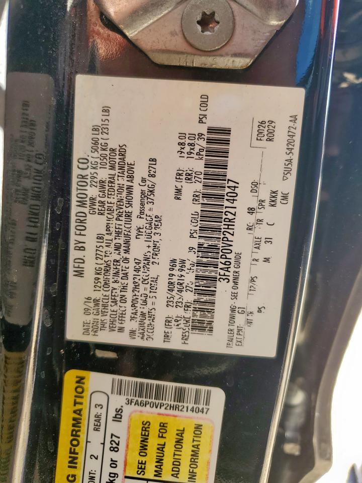 2017 Ford Fusion Sport VIN: 3FA6P0VP2HR214047 Lot: 91671965