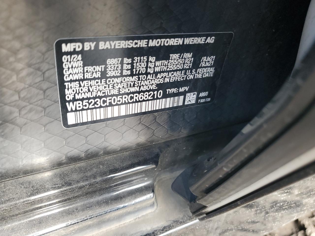 2024 BMW Ix xDrive50 VIN: WB523CF05RCR68210 Lot: 92806865