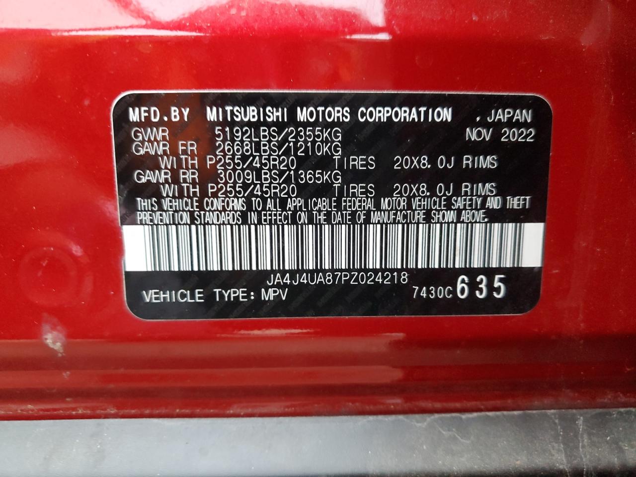 2023 Mitsubishi Outlander Se VIN: JA4J4UA87PZ024218 Lot: 92642245