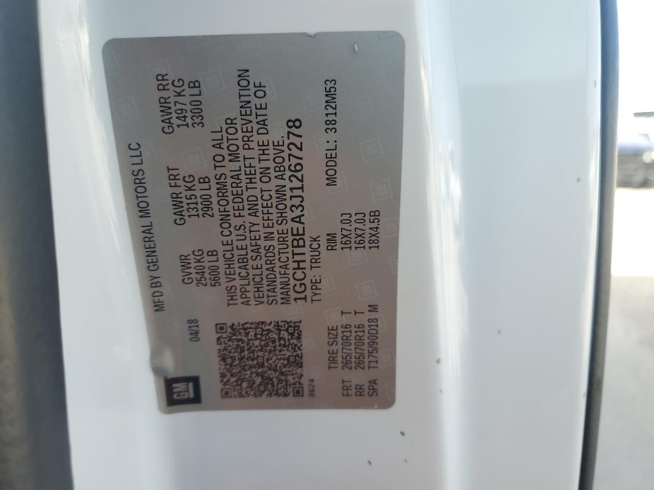 2018 Chevrolet Colorado VIN: 1GCHTBEA3J1267278 Lot: 91981195