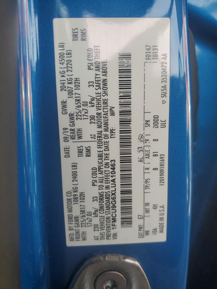 2020 Ford Escape Se VIN: 1FMCU9G6XLUA10463 Lot: 90328965