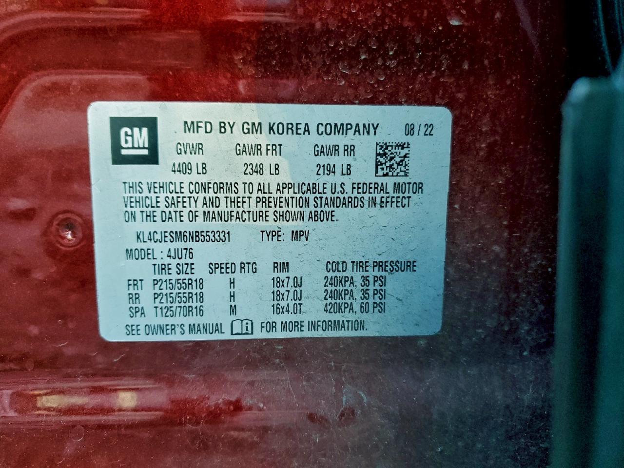 2022 Buick Encore Preferred VIN: KL4CJESM6NB553331 Lot: 93688785