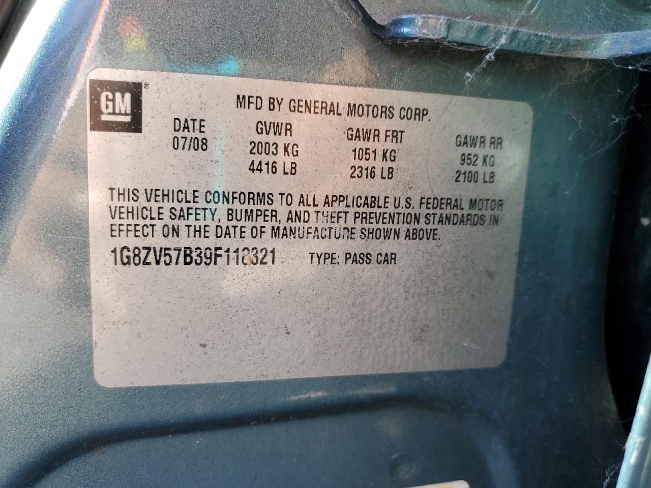 2009 Saturn Aura Xr VIN: 1G8ZV57B39F118321 Lot: 92084425