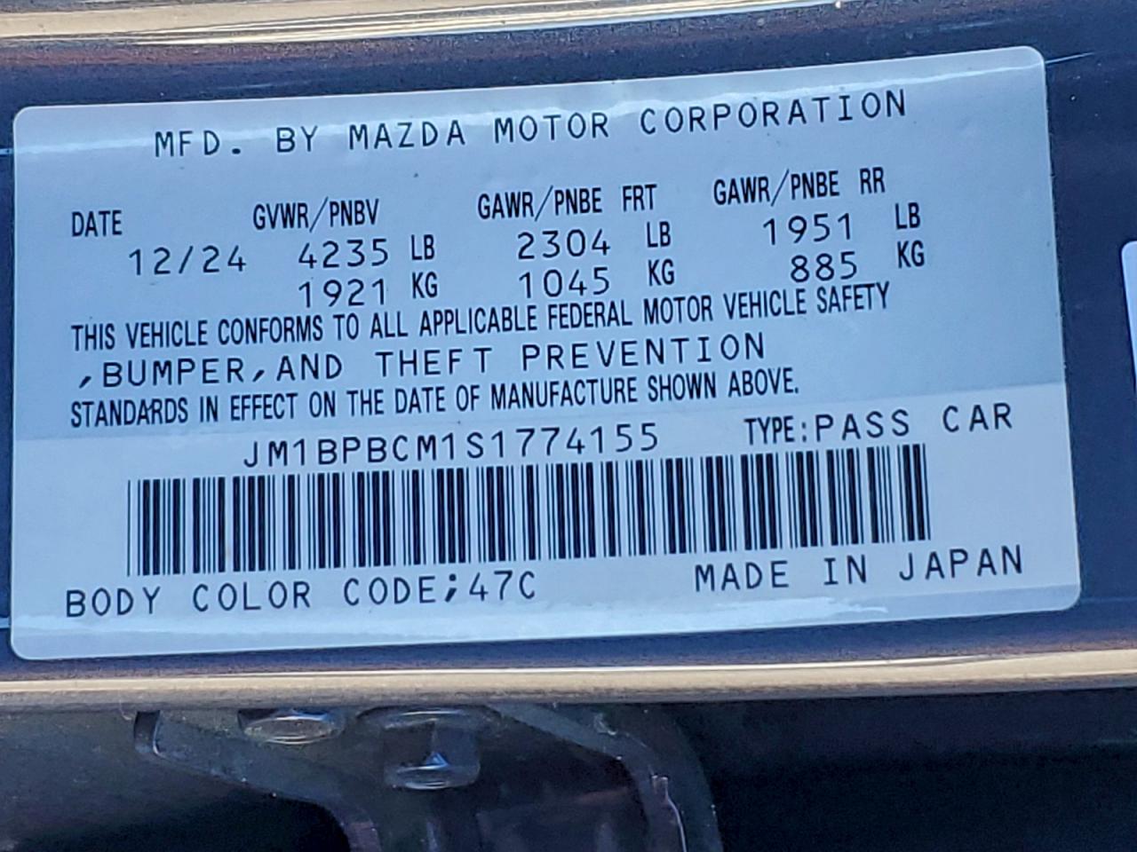 2025 Mazda 3 Preferred VIN: JM1BPBCM1S1774155 Lot: 94516785