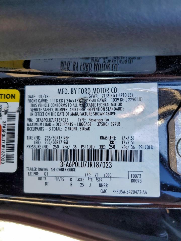 2018 Ford Fusion Se Hybrid VIN: 3FA6P0LU7JR187023 Lot: 94170725