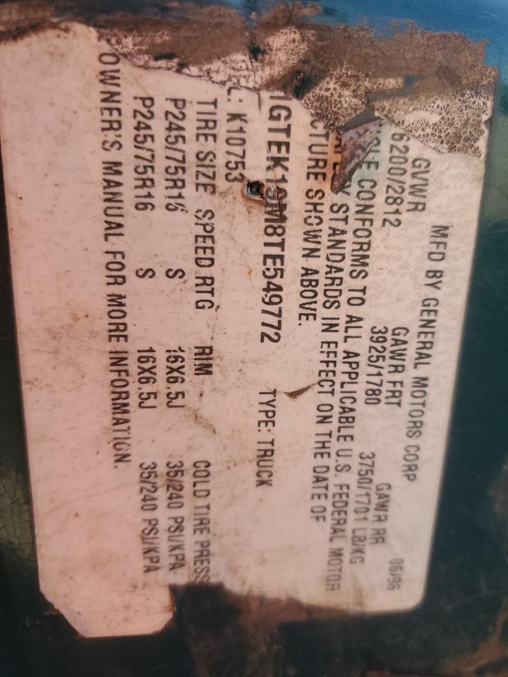 1996 GMC Sierra K1500 VIN: 1GTEK19M8TE549772 Lot: 91636035