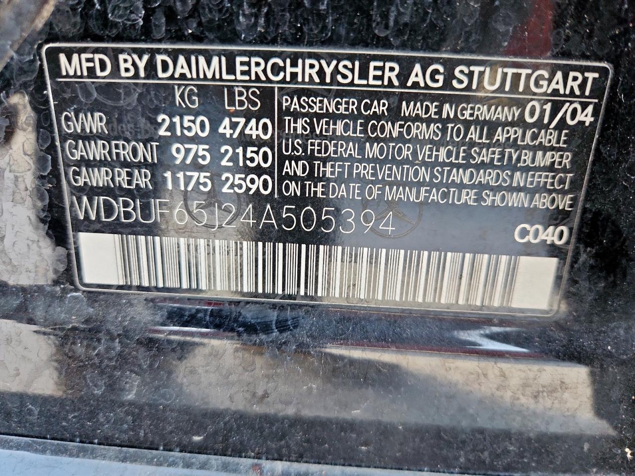 2004 Mercedes-Benz E 320 VIN: WDBUF65J24A505394 Lot: 92250835