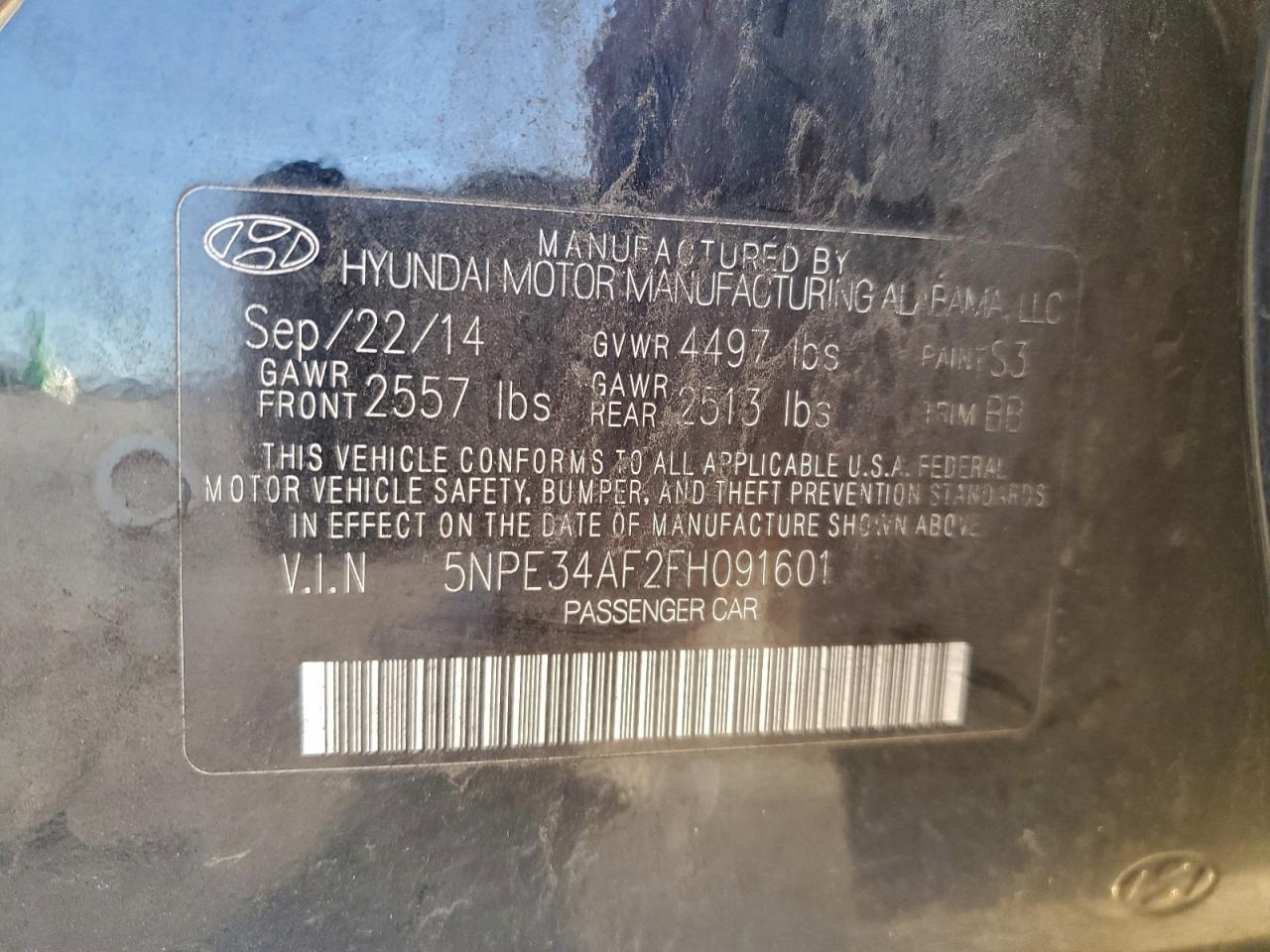 2015 Hyundai Sonata Sport VIN: 5NPE34AF2FH091601 Lot: 94580045