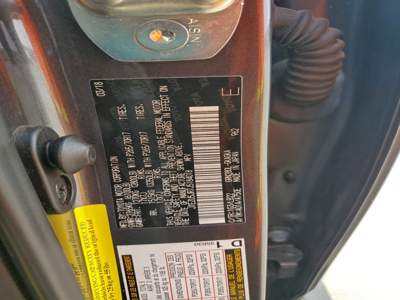 2018 Toyota 4Runner Sr5 VIN: JTEZU5JR7J5184018 Lot: 93309235