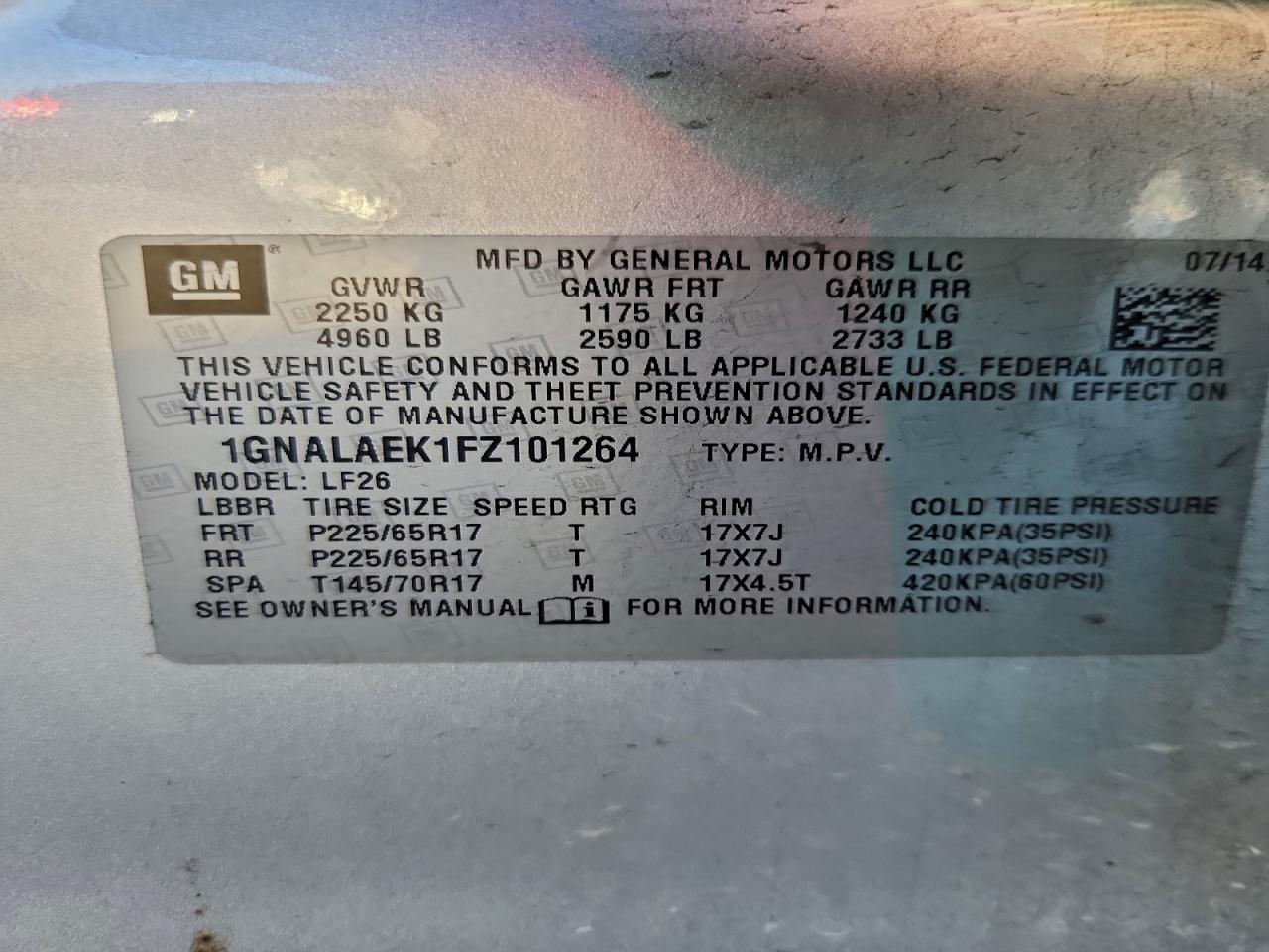 2015 Chevrolet Equinox Ls VIN: 1GNALAEK1FZ101264 Lot: 93882335