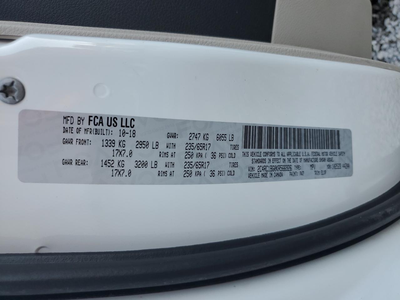 2019 Chrysler Pacifica Touring L VIN: 2C4RC1BG0KR566926 Lot: 91398005