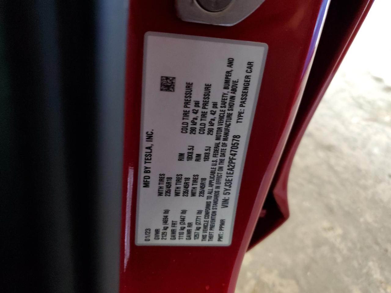 2023 Tesla Model 3 VIN: 5YJ3E1EA2PF470578 Lot: 92655855