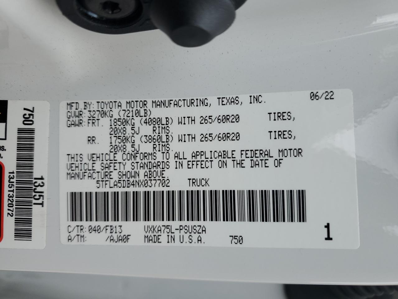 2022 Toyota Tundra Crewmax Sr VIN: 5TFLA5DB4NX037702 Lot: 90833415