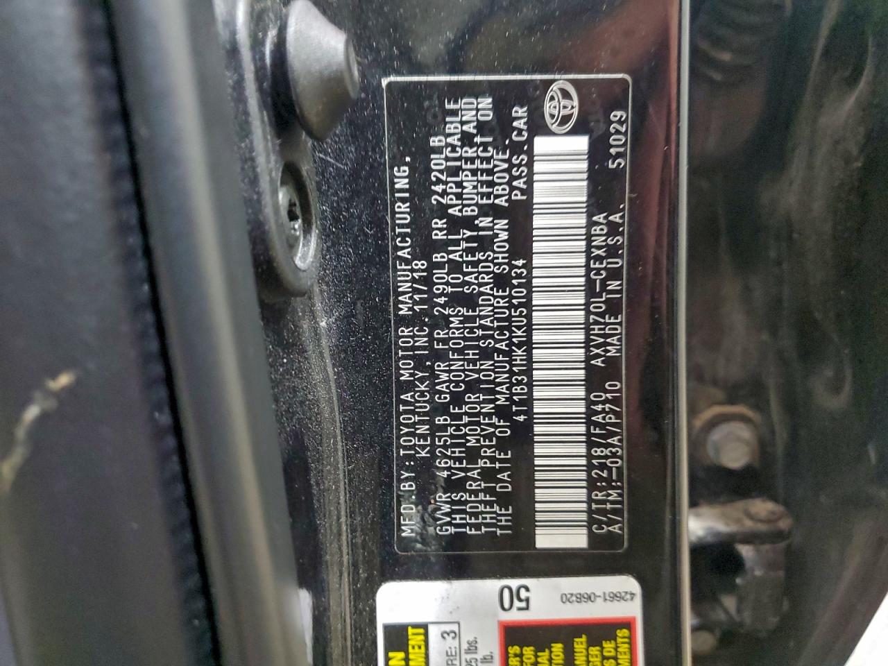 2019 Toyota Camry Le VIN: 4T1B31HK1KU510134 Lot: 94523925