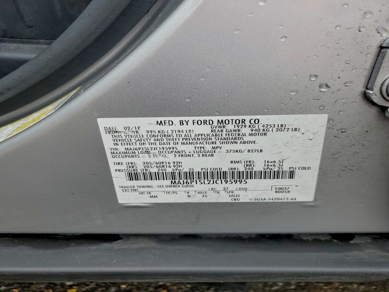 2018 Ford Ecosport S VIN: MAJ6P1SL2JC195995 Lot: 93416215