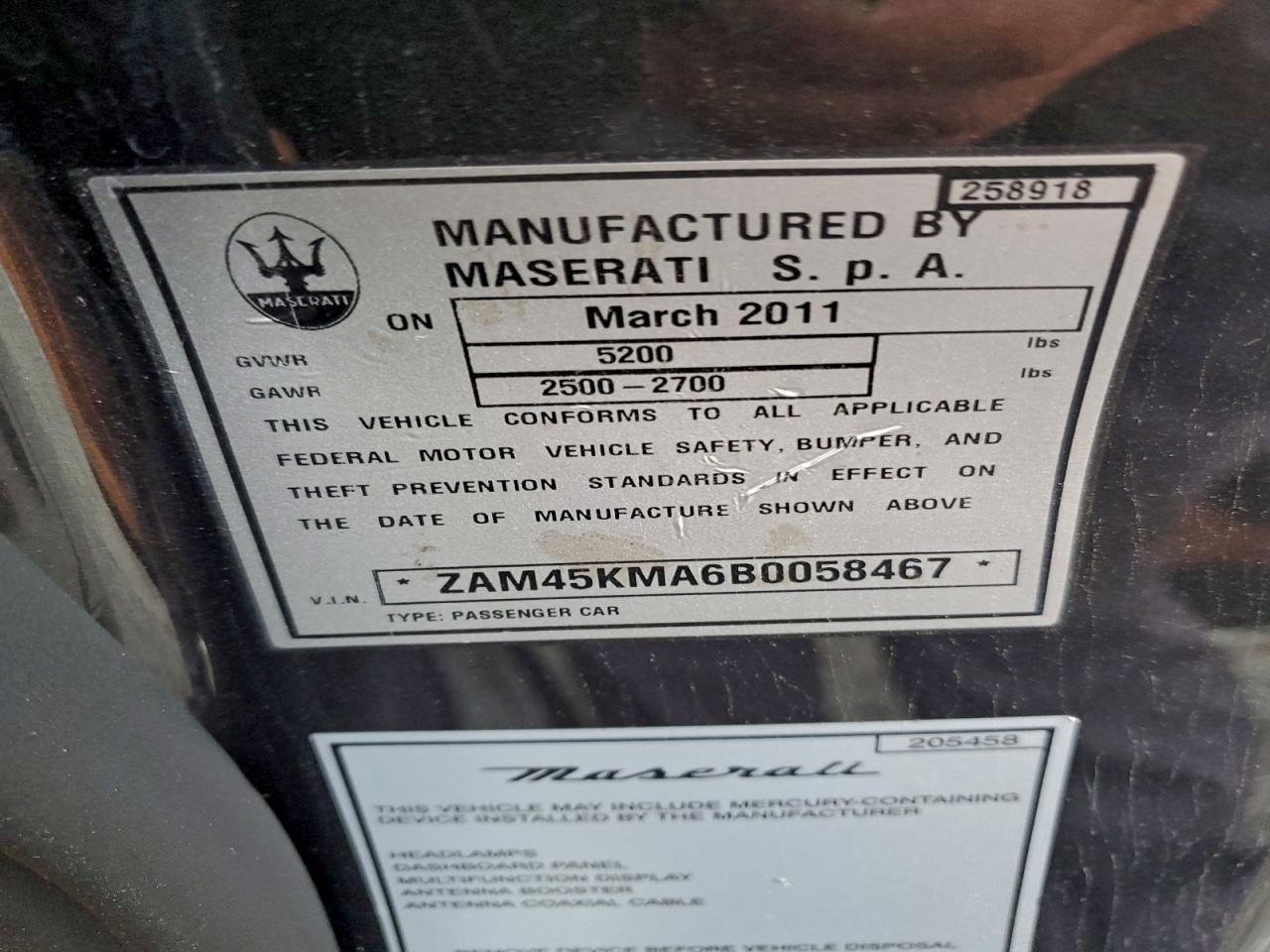 2011 Maserati Granturismo S VIN: ZAM45KMA6B0058467 Lot: 93762565