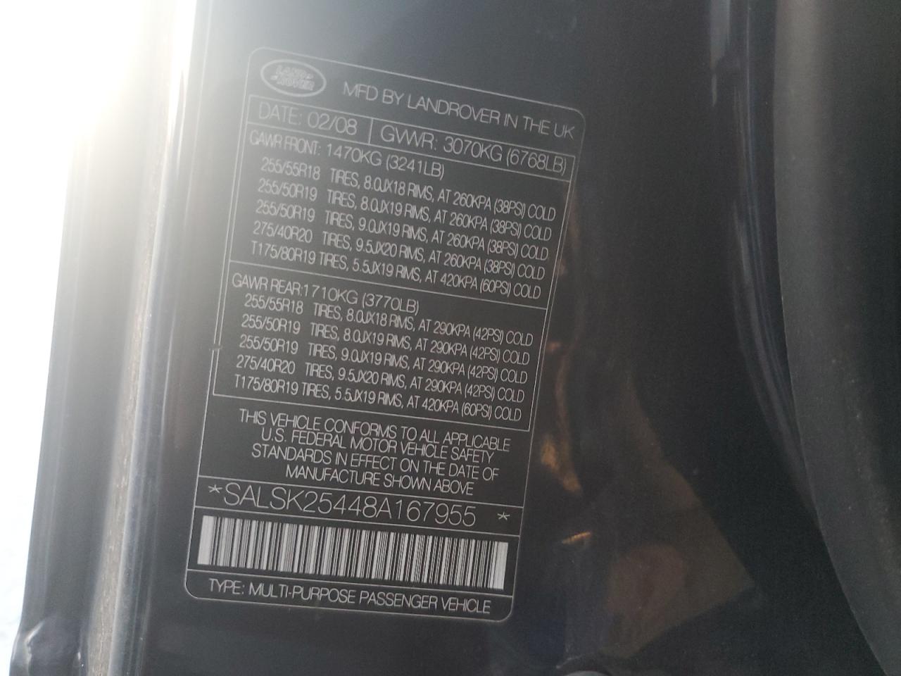 2008 Land Rover Range Rover Sport Hse VIN: SALSK25448A167955 Lot: 92838455