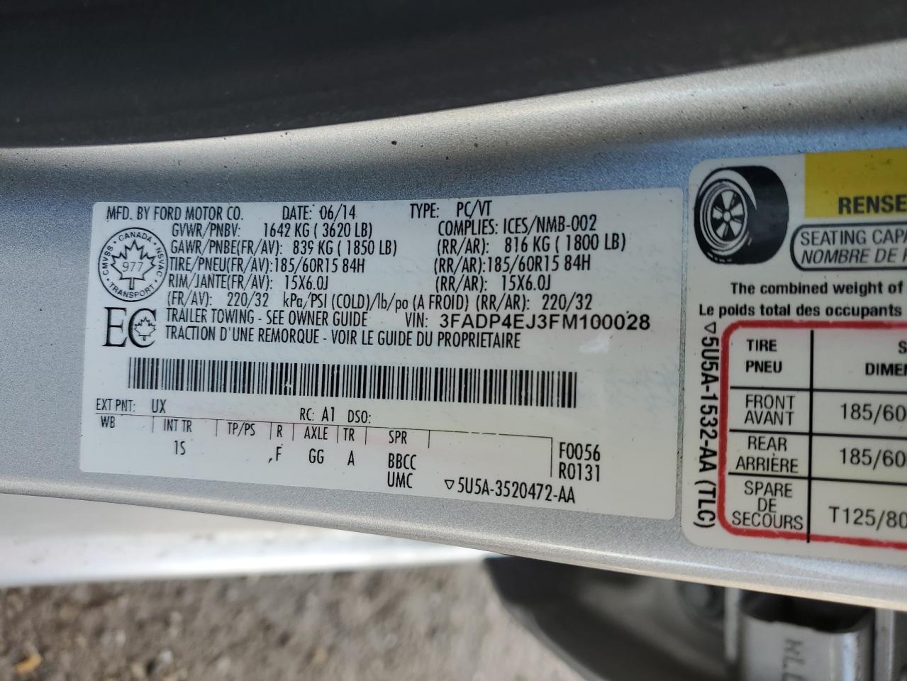 2015 Ford Fiesta Se VIN: 3FADP4EJ3FM100028 Lot: 93241055