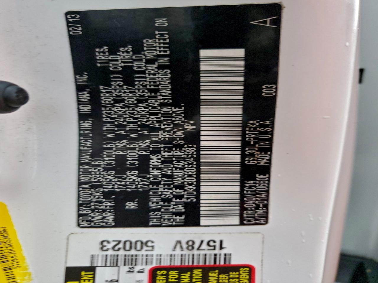 2013 Toyota Sienna Le VIN: 5TDKK3DC8DS345983 Lot: 93631305