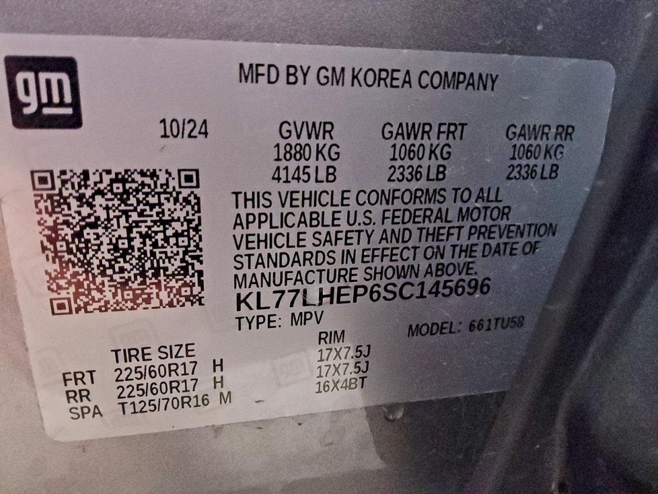 2025 Chevrolet Trax 1Lt VIN: KL77LHEP6SC145696 Lot: 94146055