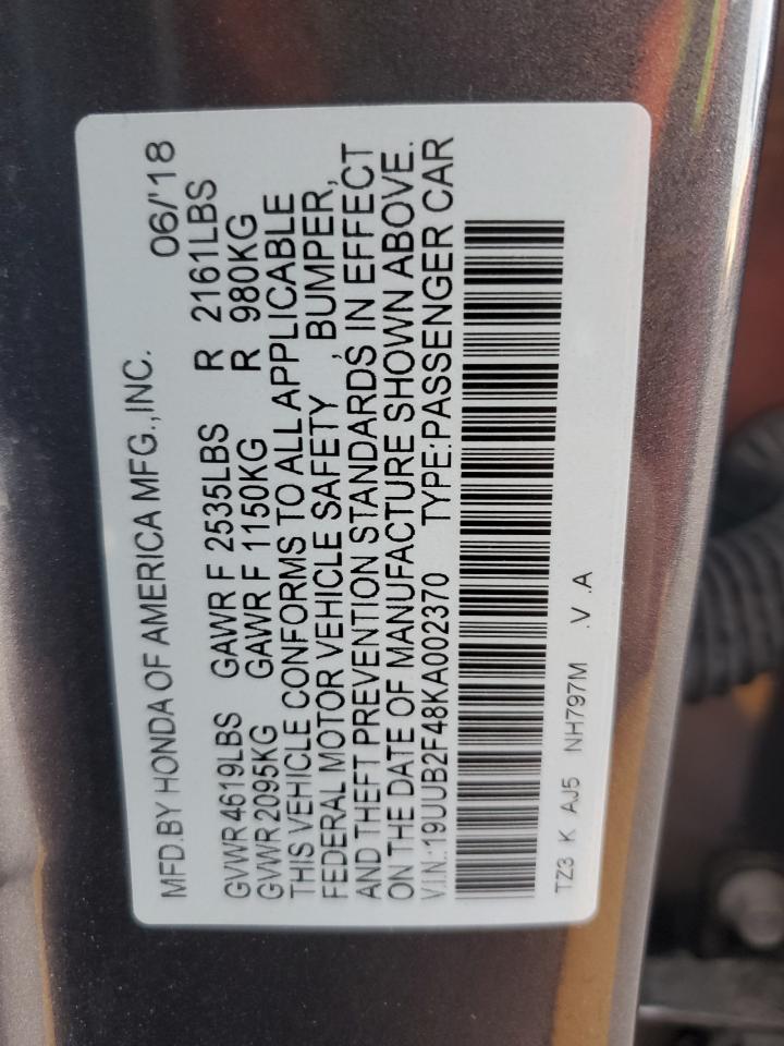 2019 Acura Tlx Technology VIN: 19UUB2F48KA002370 Lot: 92307405