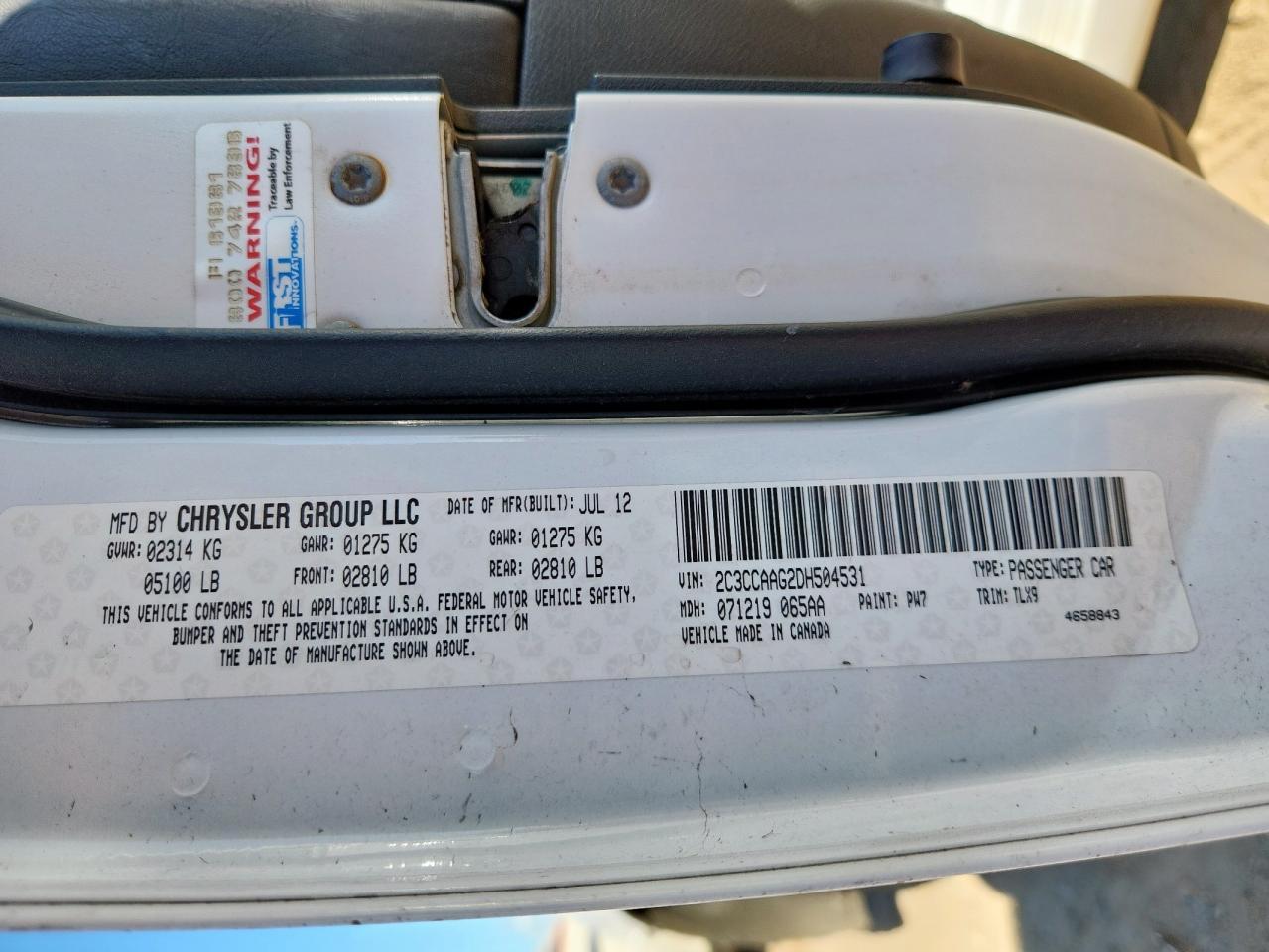 2013 Chrysler 300 VIN: 2C3CCAAG2DH504531 Lot: 92079255