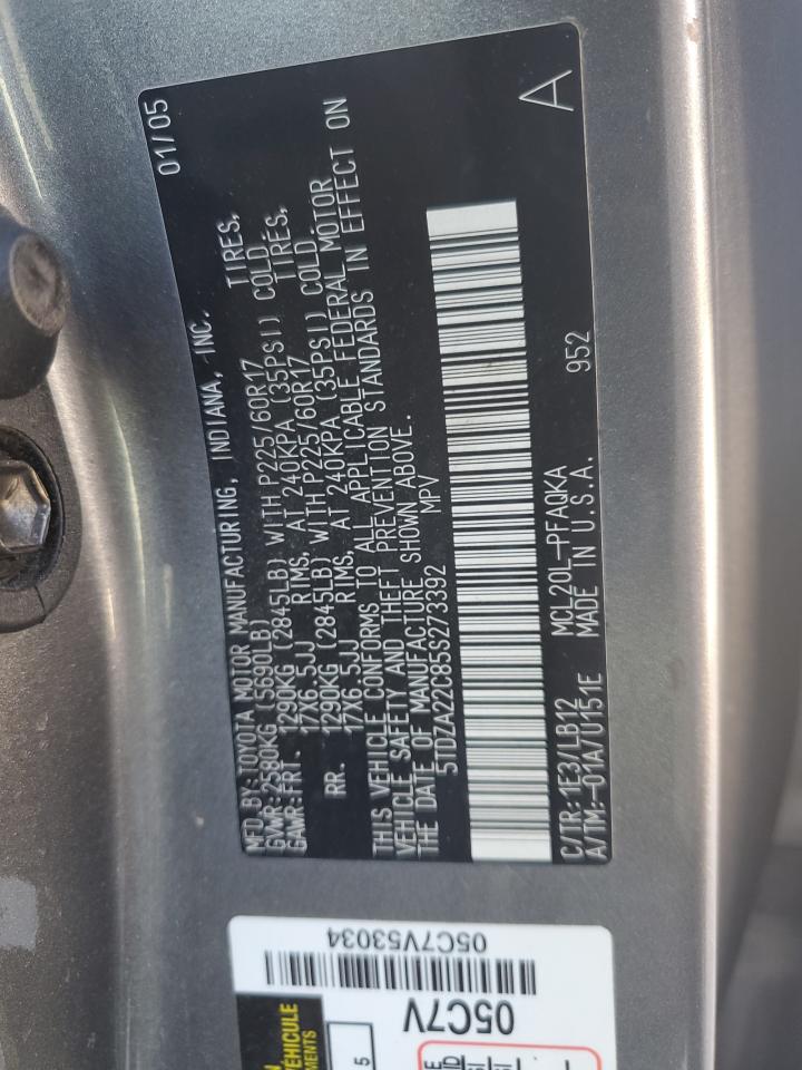 2005 Toyota Sienna Xle VIN: 5TDZA22C85S273392 Lot: 91500025