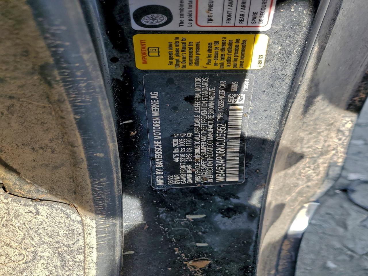 2022 BMW 430I VIN: WBA53AP06NCL05952 Lot: 94332515