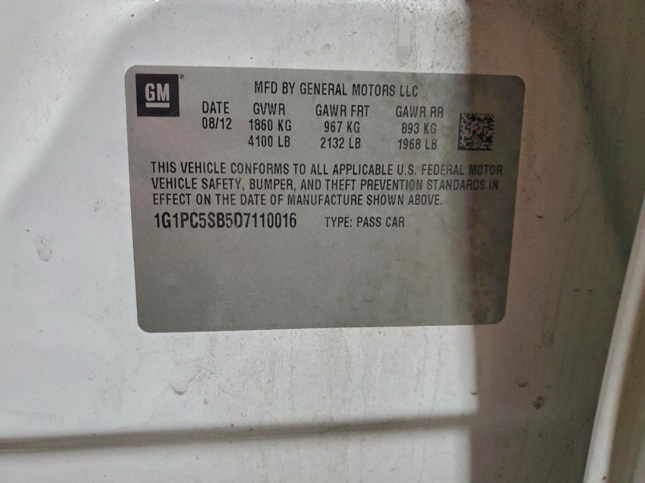 2013 Chevrolet Cruze Lt VIN: 1G1PC5SB5D7110016 Lot: 90725755