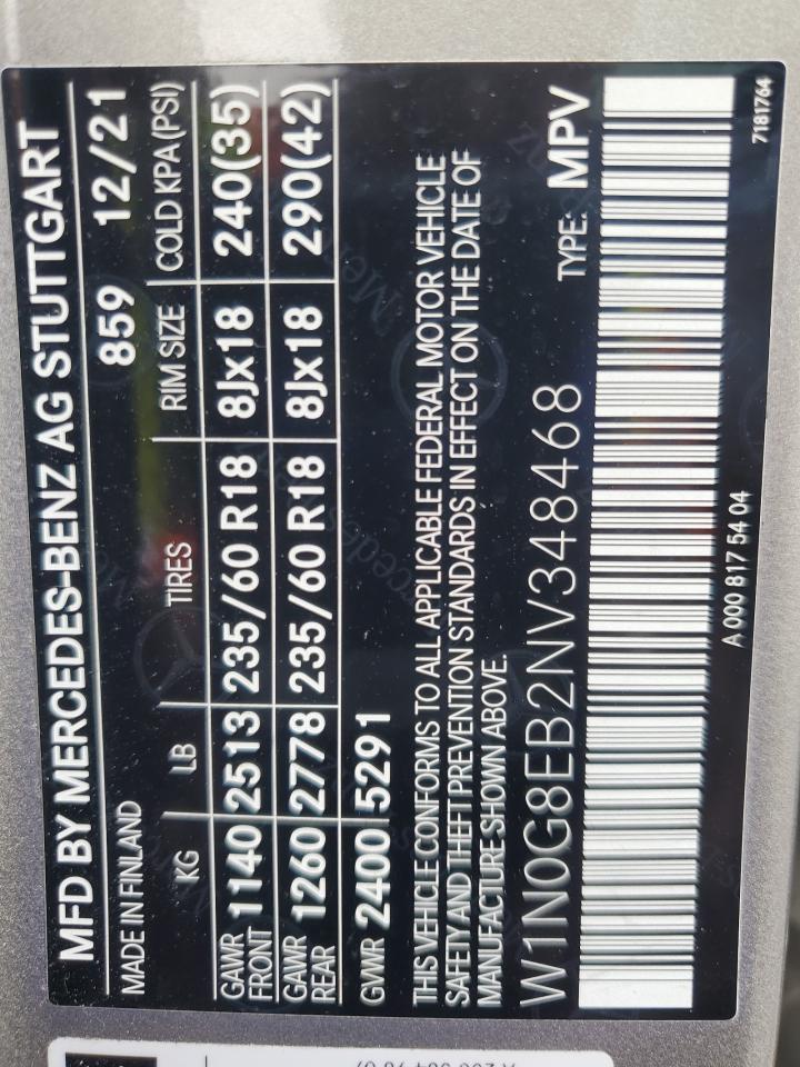 2022 Mercedes-Benz Glc 300 4Matic VIN: W1N0G8EB2NV348468 Lot: 90921485