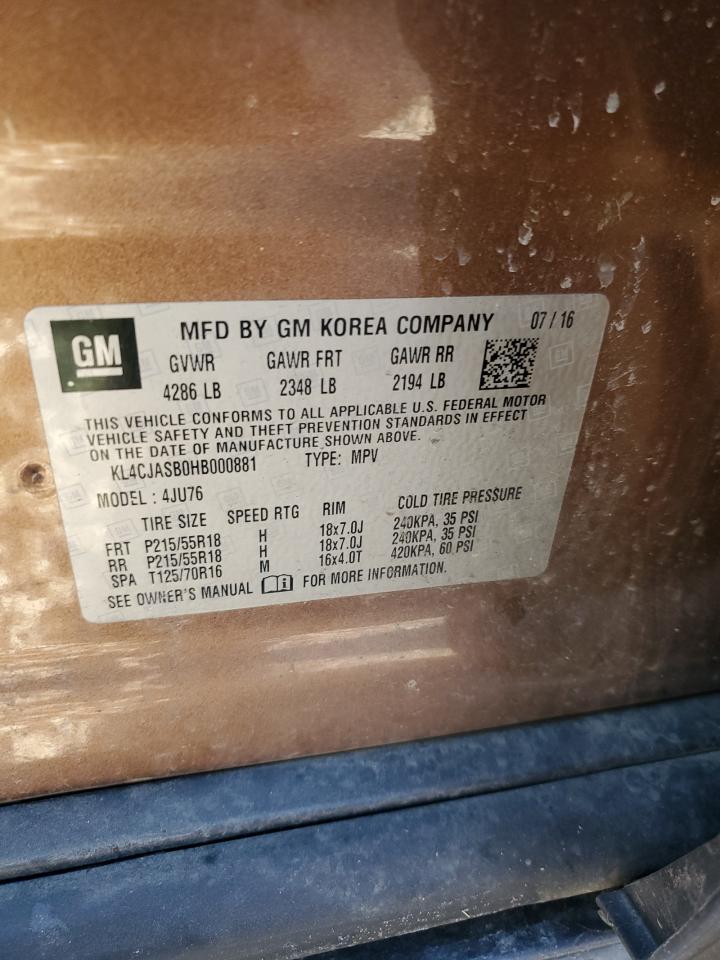 2017 Buick Encore Preferred VIN: KL4CJASB0HB000881 Lot: 92666155