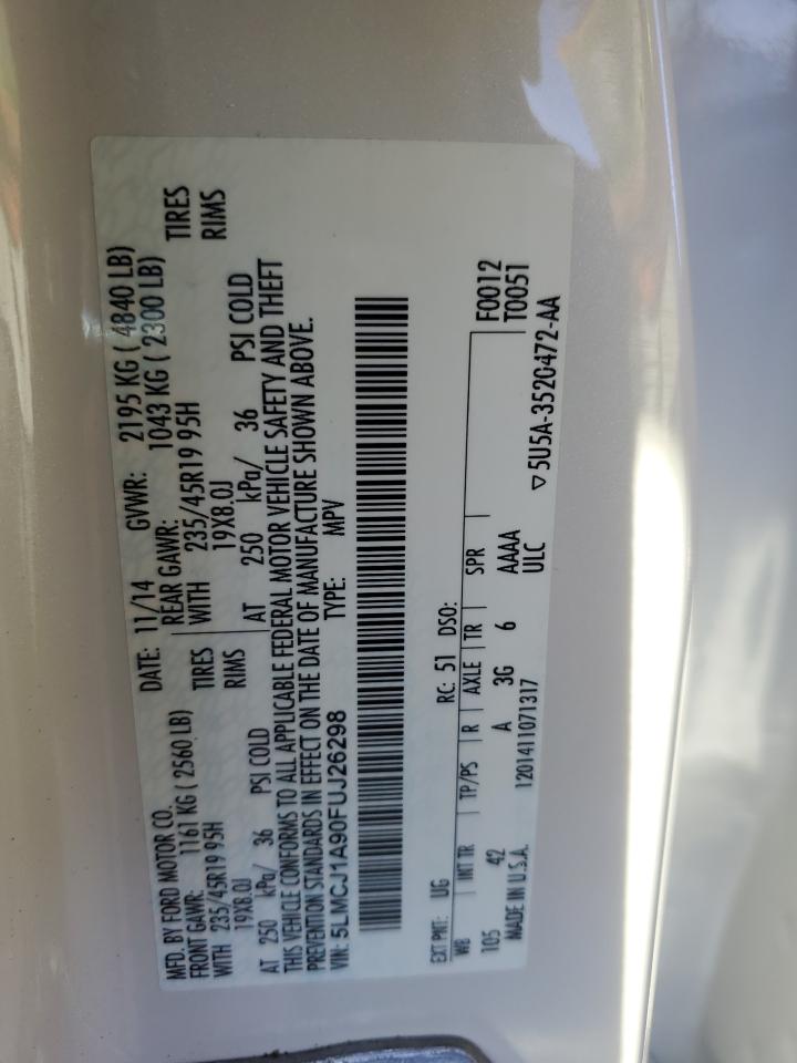 2015 Lincoln Mkc VIN: 5LMCJ1A90FUJ26298 Lot: 91801355